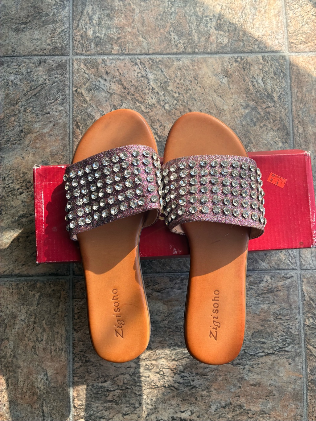 Zigi Soho Glitter Crystal Slide Sandals In Pink And Tan